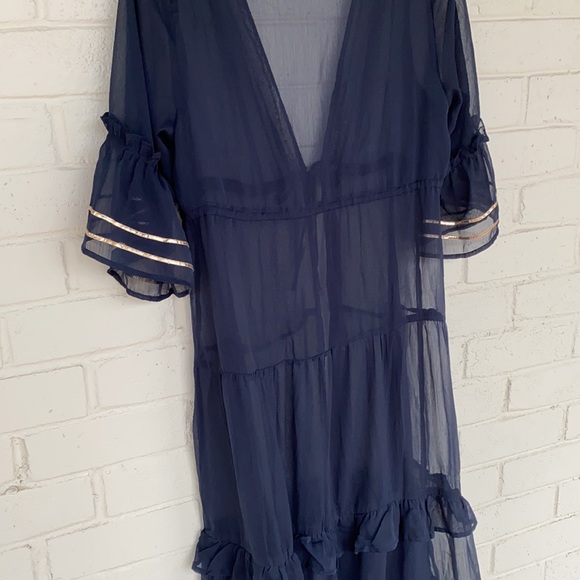 Express Sheer Metallic Navy Kimono Cover-Up S - Picture 6 of 8